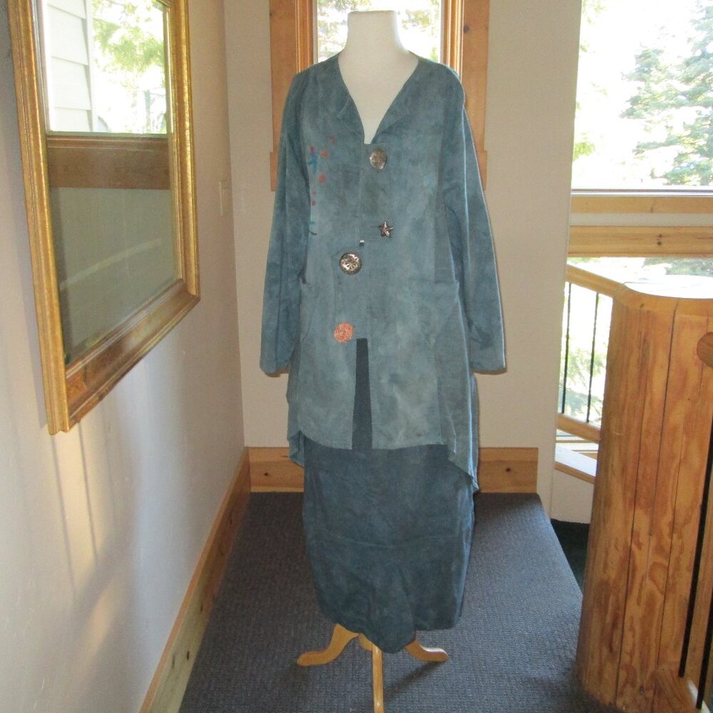 Dark Green Steel Pony Hand Painted Tunic Top and A-Line Skirt